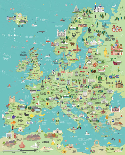 Artifact Puzzles - Bek Cruddace Europe Map Wooden Jigsaw Puzzle